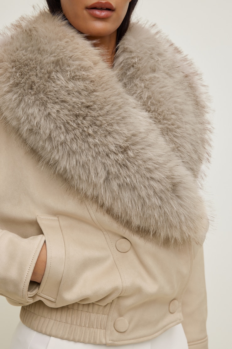 Blouson aviateur en faux suède Beige pierre ponce large