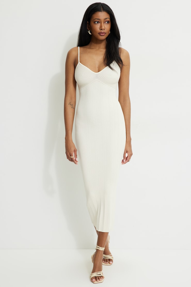 Robe midi en tricot côtelé Sylvia Beige sel de mer large