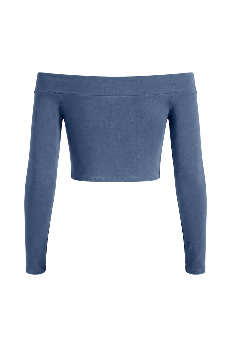 Sleek Off Shoulder Long Sleeve Top, Heated Indigo, large