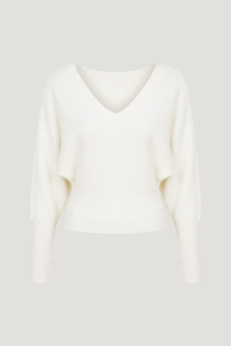 Cinched V Neck Sweater Snow White large