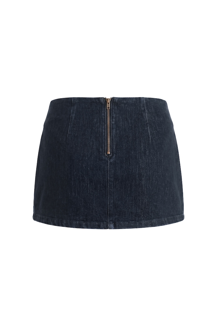 Low Rise Bodycon Denim Skort, Micah Blue, large