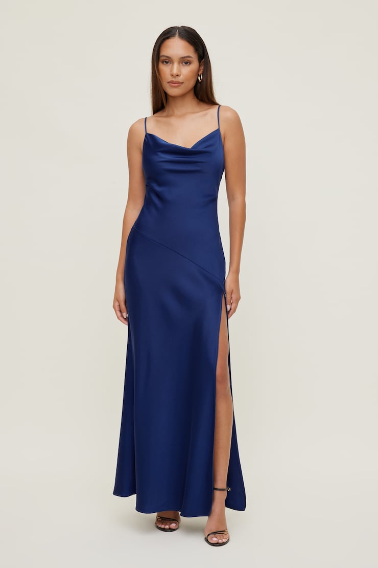 Lucia Satin Maxi Slip Dress Mazarine Blue large