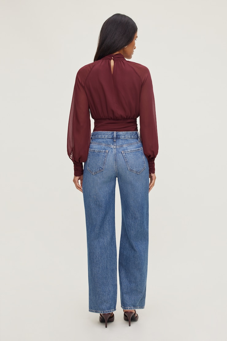 Blouse en chiffon à col montant Bourgogne zinfandel large