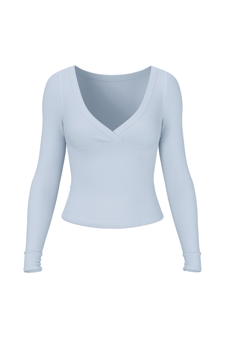 SnatchRib Crossover Longsleeve Top, Blue Flirt, large