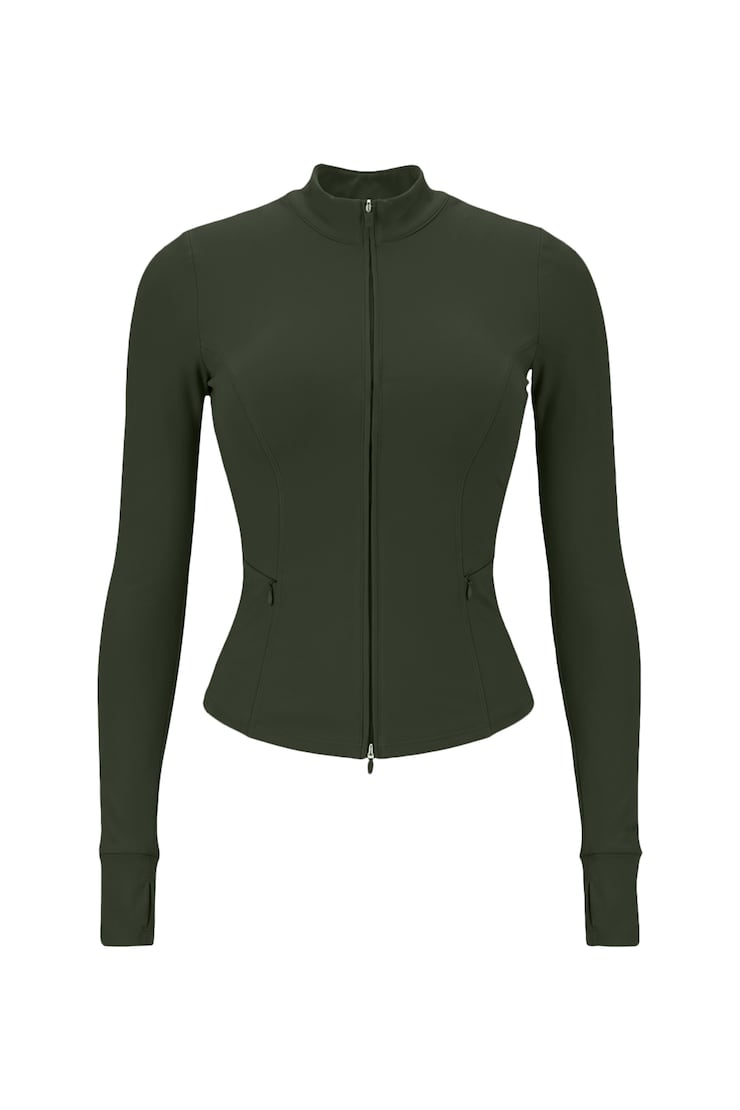 Active Zip Up Jacket, Olive Obsession, large
