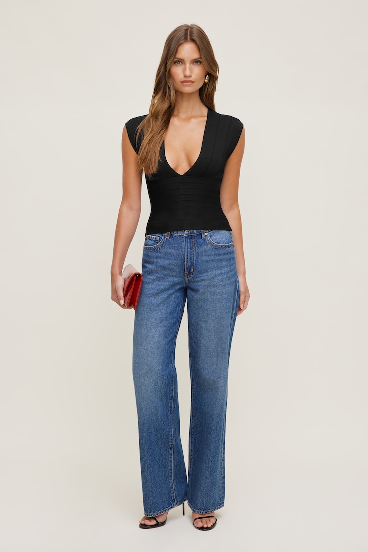 V Neck Bandage Top Jet Black large