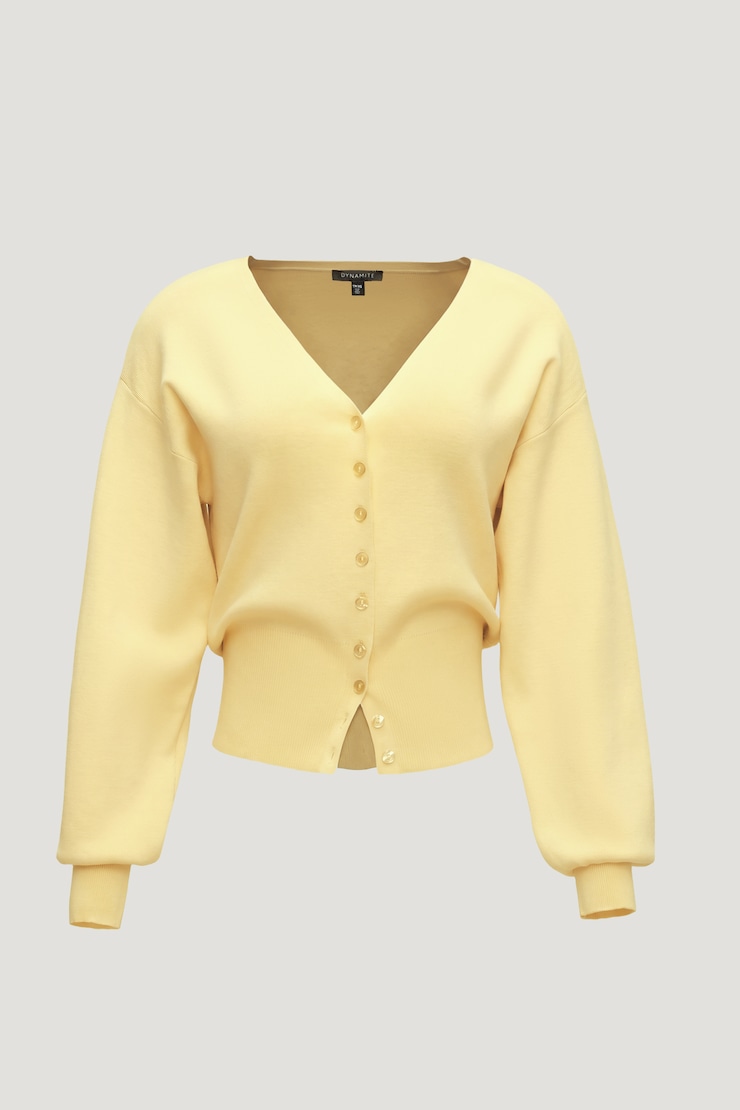 V Neck Cardigan Pale Yellow large
