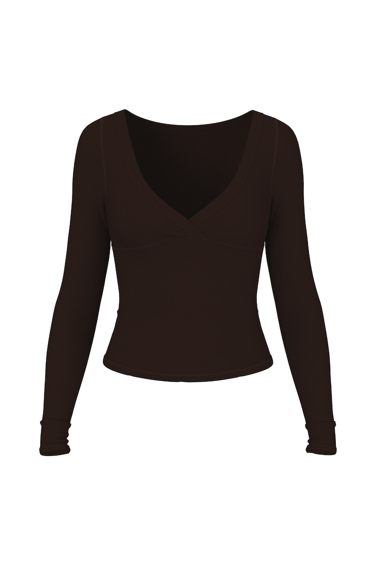 SnatchRib Crossover Longsleeve Top, Chocolate Mousse Brown, large