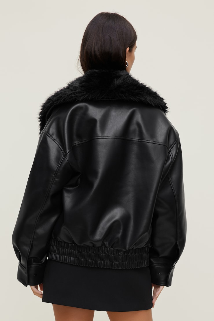 Drew Faux Leather Aviator Jacket Jet Black large