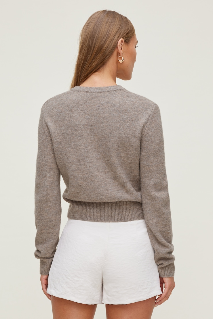 Cardigan à col rond Rebecca Mélange brun chalet large