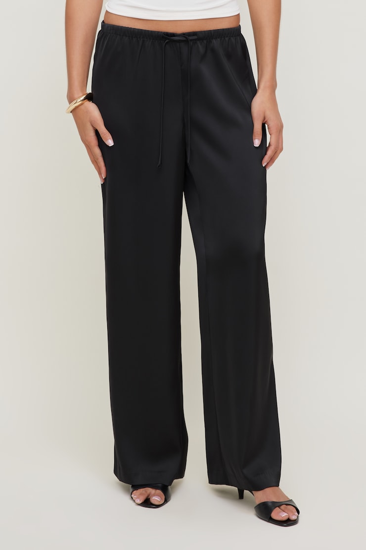 Leo Satin Wide Leg Pants Jet Black large