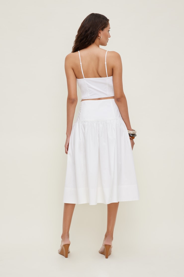 Drop Waist Poplin Midi Skirt Bright White large