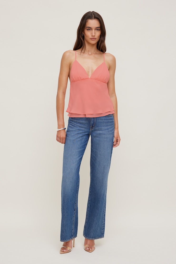 Plunge Babydoll Tank Top Strawberry Ice Pink large