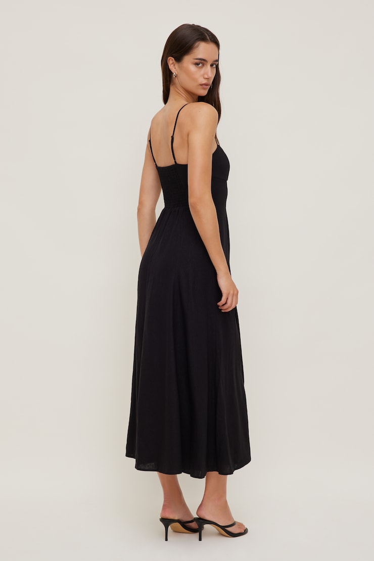 Belle Linen Midi Dress Jet Black large