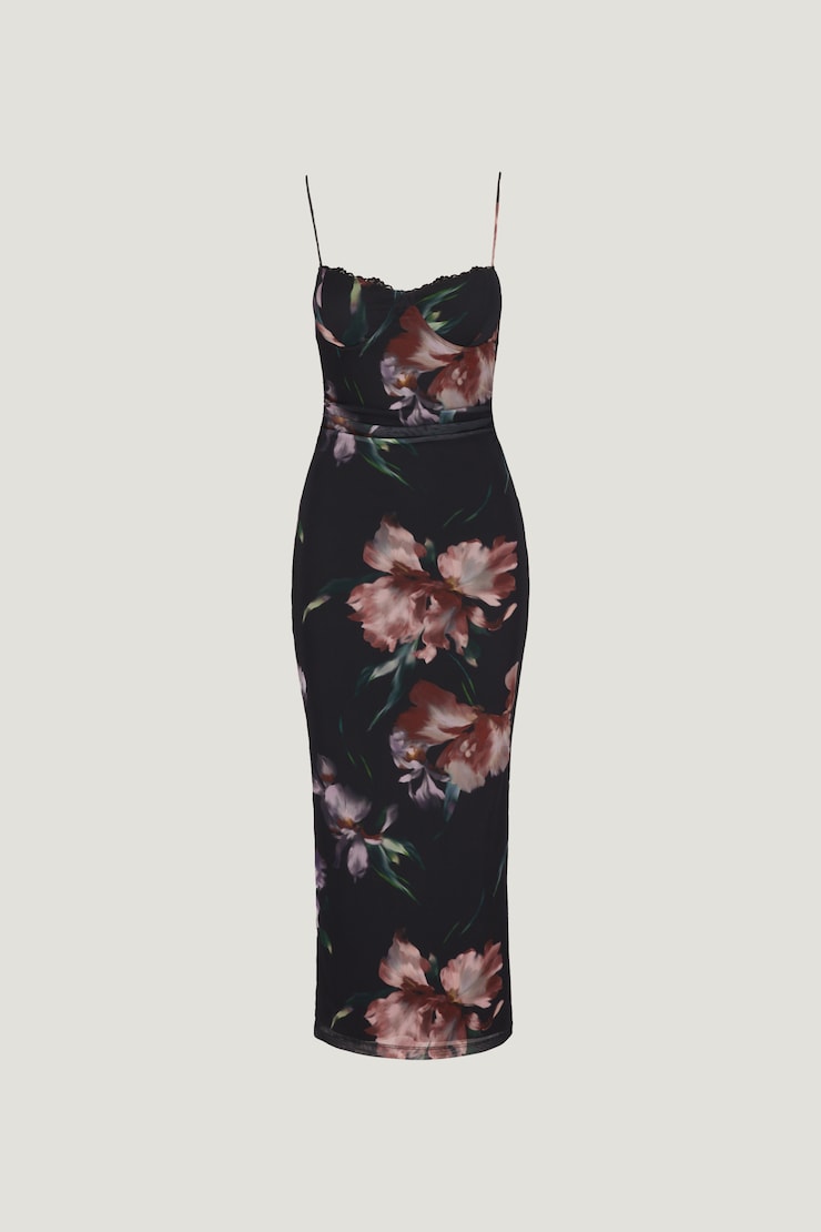 Floral Mesh Maxi Dress Evening Floral Green large