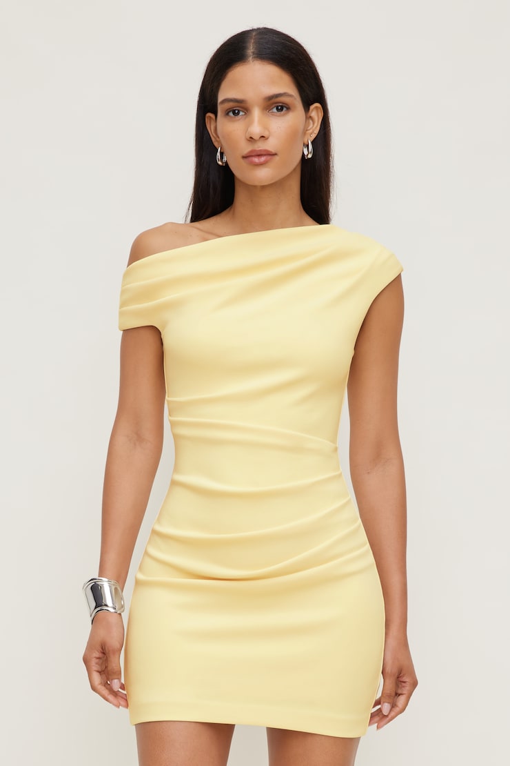 Jana Crepe Mini Dress Pale Yellow large