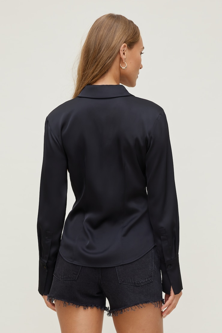Eva Cinched Satin Shirt Jet Black large
