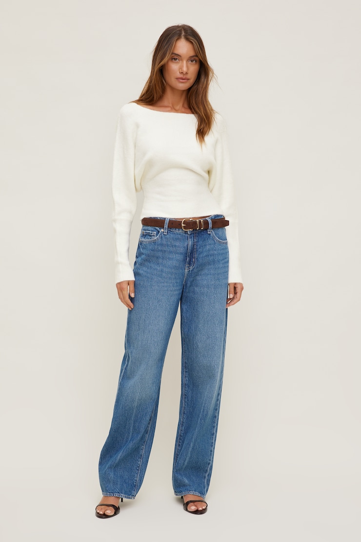 Cinched Boat Neck Sweater Snow White large