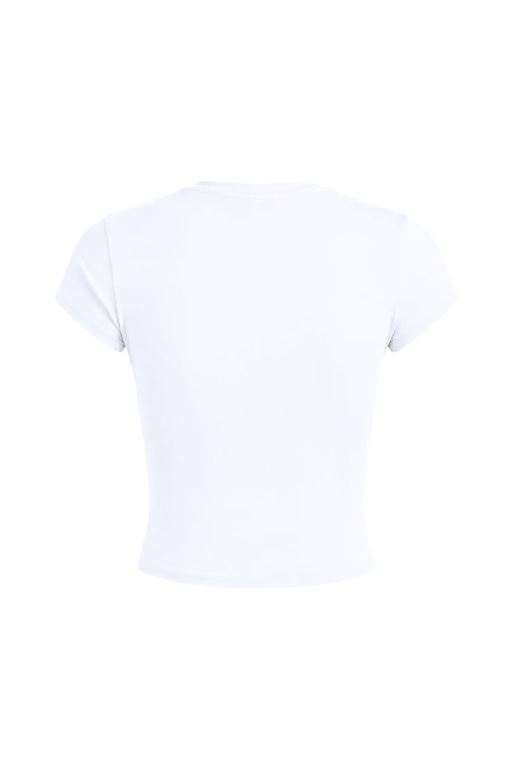 Sleek High V-Neck Short Sleeve Top, Bright White, large