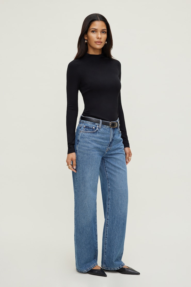 Mock Neck Long Sleeve Top Jet Black large
