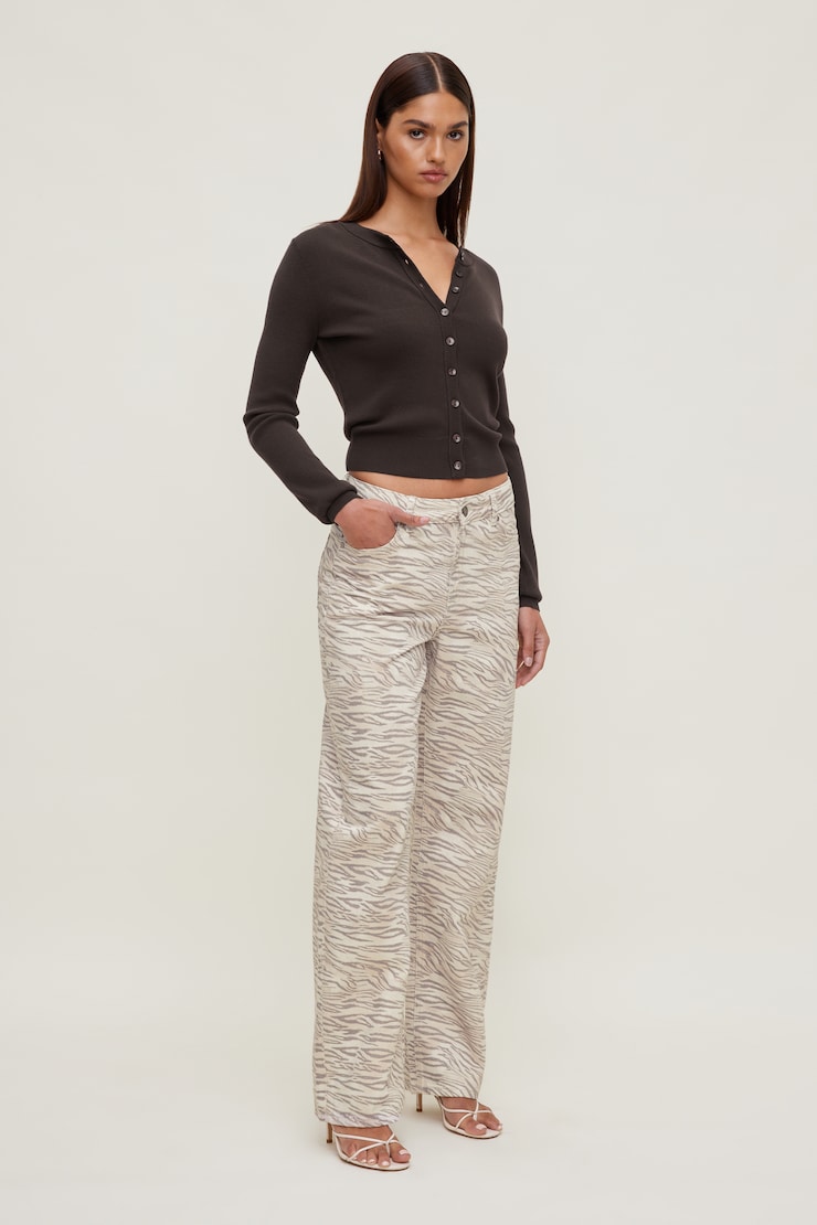 Rebecca Crewneck Cardigan Java Brown large