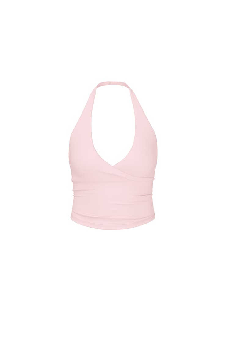 Active Wrap Halter Top, Pink Wink, large
