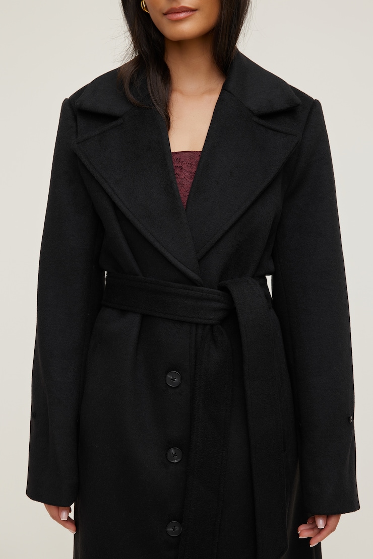 Faux Fur Trim Wool Coat Jet Black large