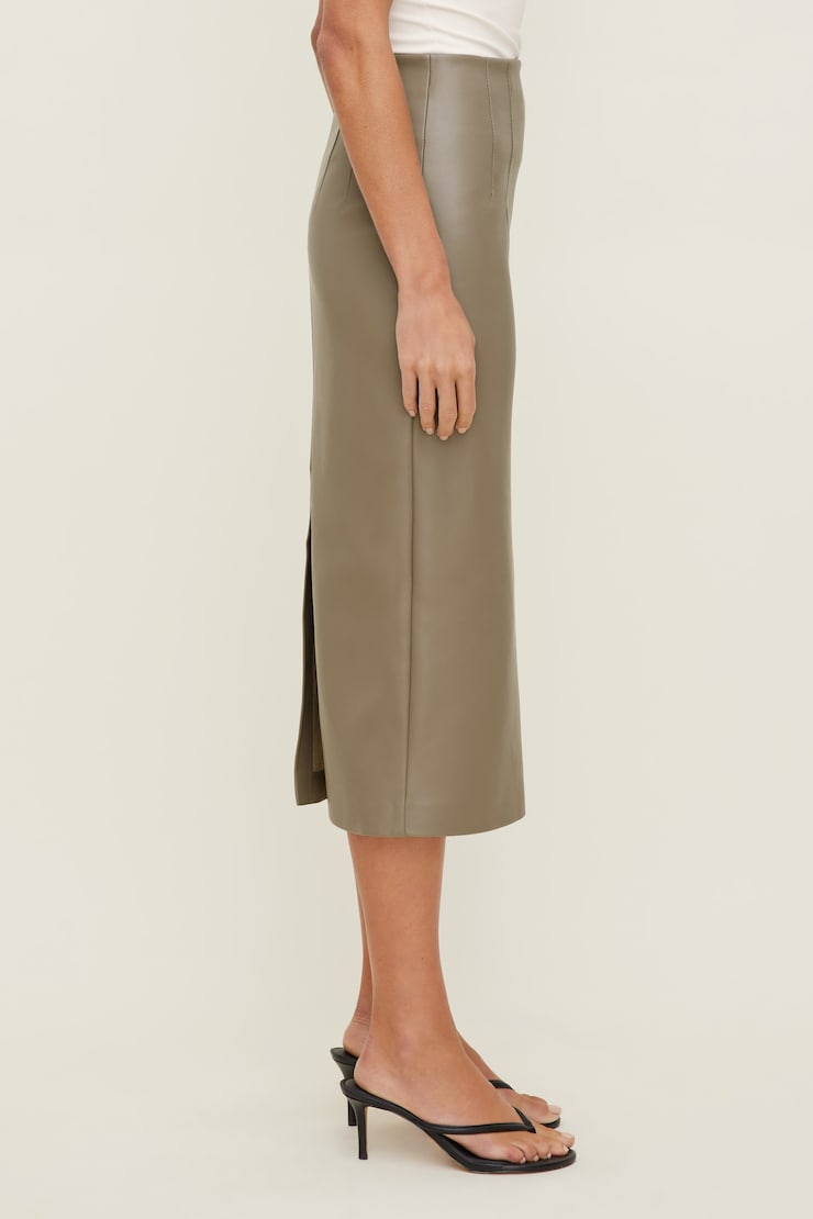 Shiloh Faux Leather Midi Skirt Dry Clay Taupe large