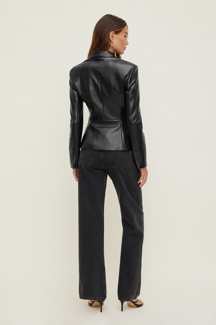 Fitted Faux Leather Blazer Jet Black large