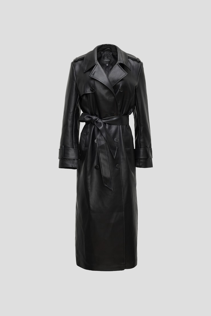 Faux Leather Trench Coat Jet Black large