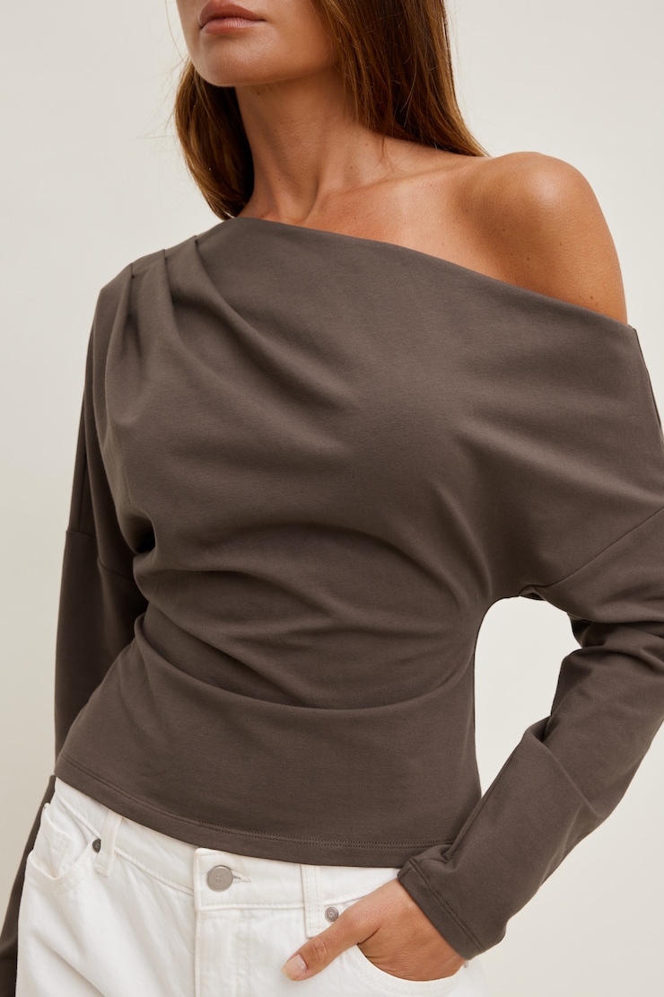 Alexa Long Sleeve T Shirt Light Mocha Brown large