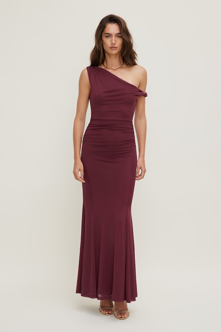 Kristina Mesh Maxi Dress Maroon Banner large