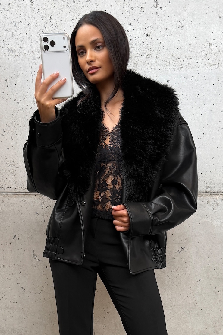 Drew Faux Leather Aviator Jacket