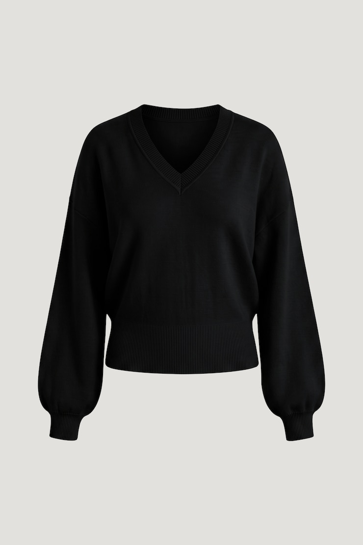 Cinched V Neck Sweater Jet Black large