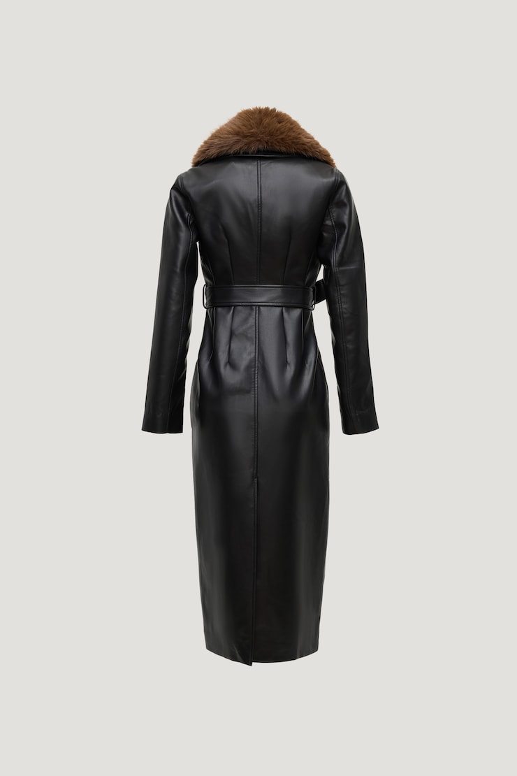 Manteau ceinturé en faux cuir Ciana Noir encre large