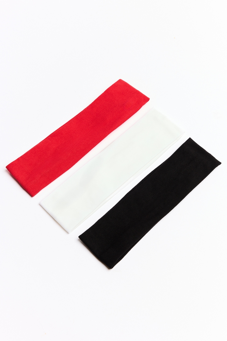 Set of 3 Stretchy Headbands, Scarlet Flame Red/White/Black, large