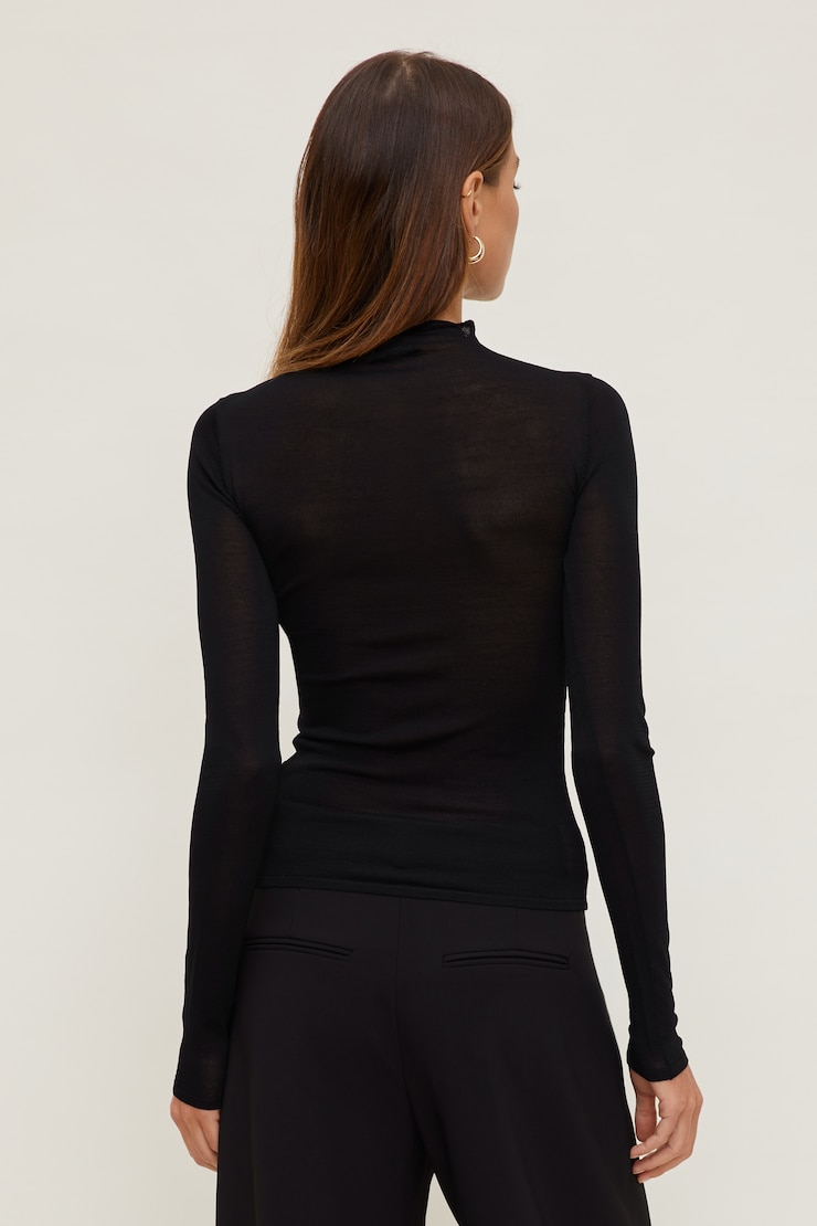 Sheer Mock Neck Sweater Jet Black large