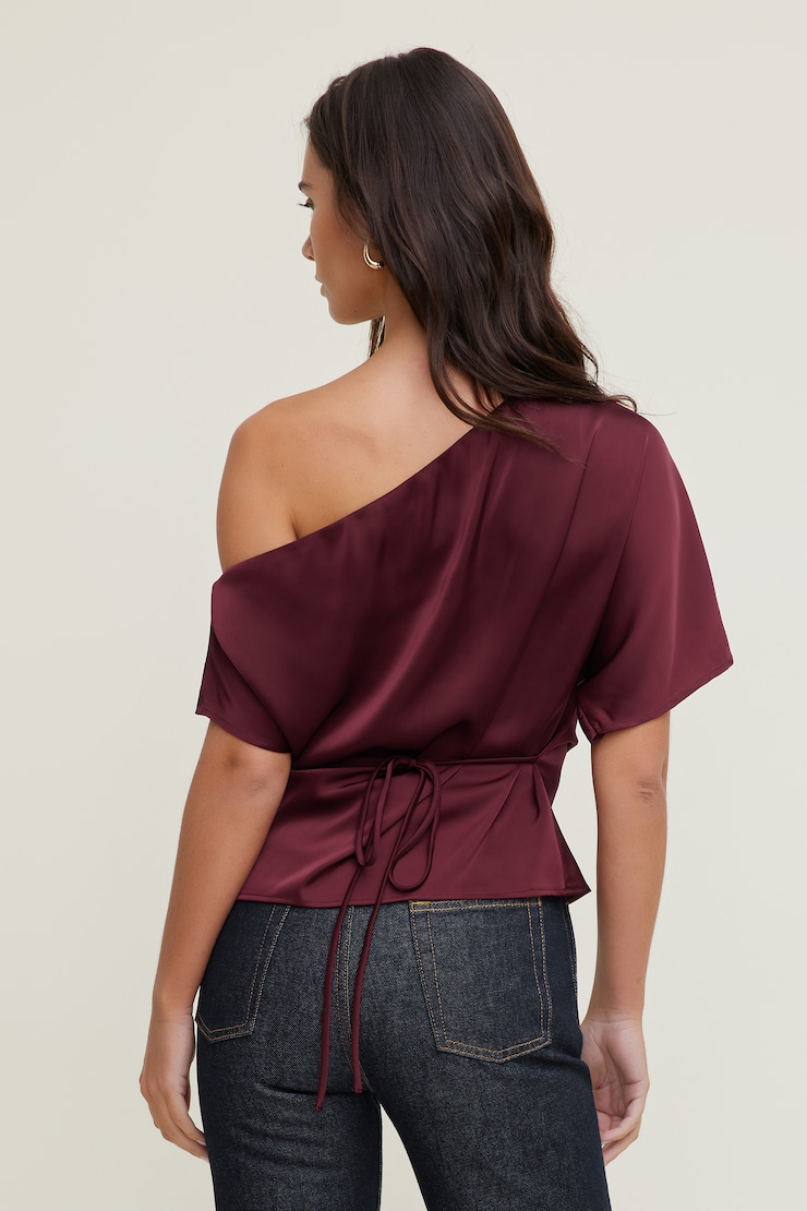 Alexa Satin Blouse Maroon Banner large