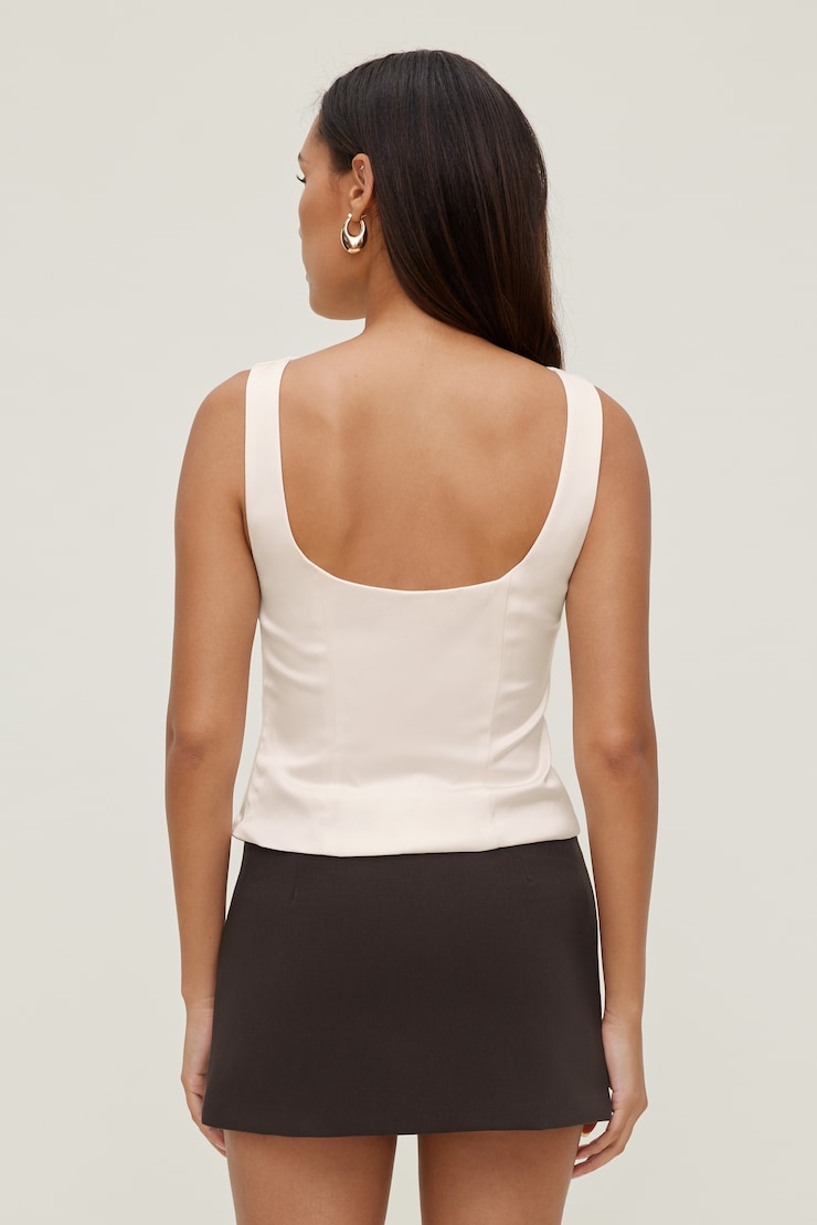 Open Back Satin Tank Top BEIGE | Dynamite