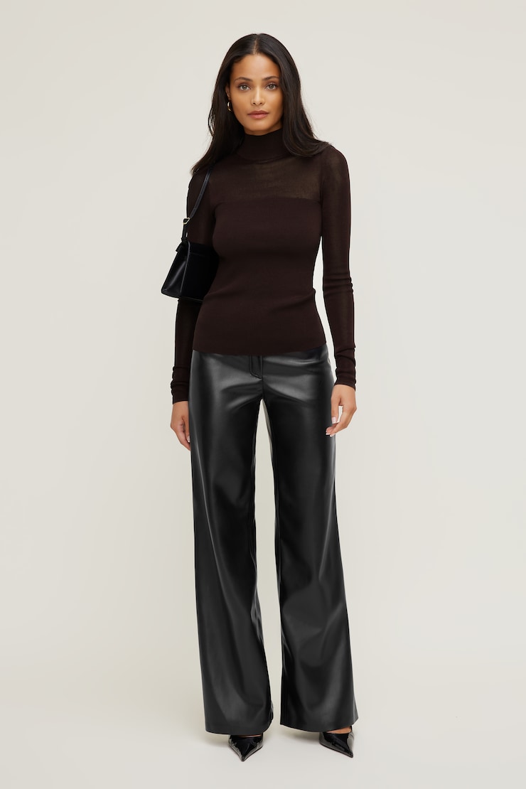 Sheer Opaque Mock Neck Sweater CHERRY LACQUER large