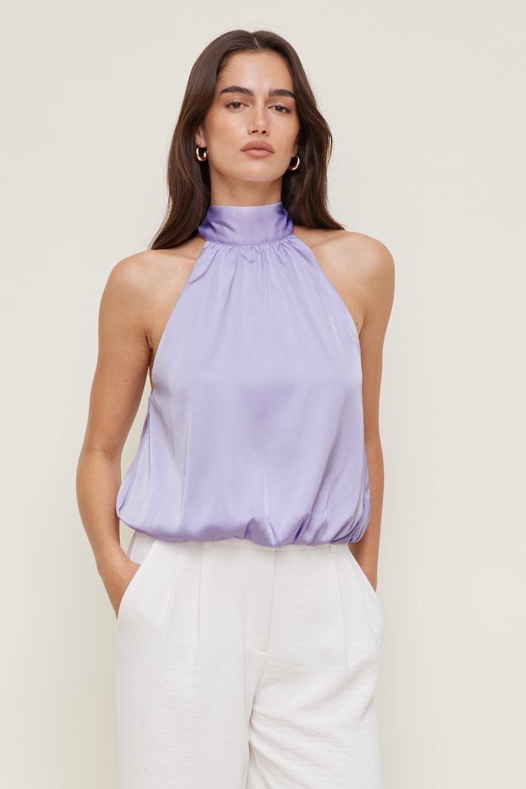 Paloma Bubble Satin Halter Blouse