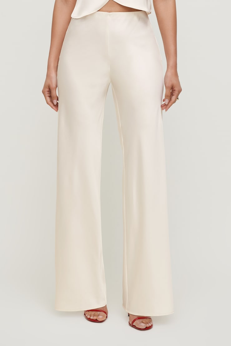 Izzy Wide Leg Satin Pants Sea Salt Cream large