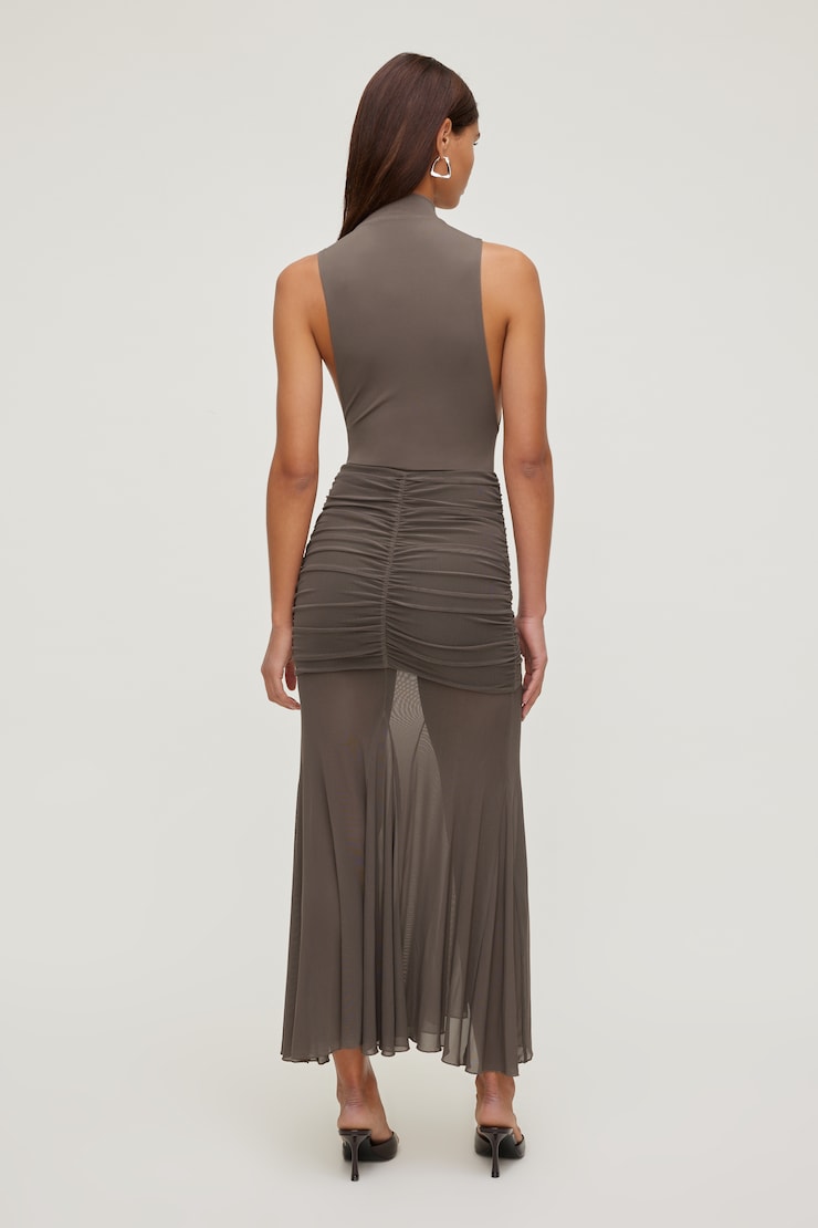 Sculpt Mock Neck Sleeveless Bodysuit Iron Taupe large