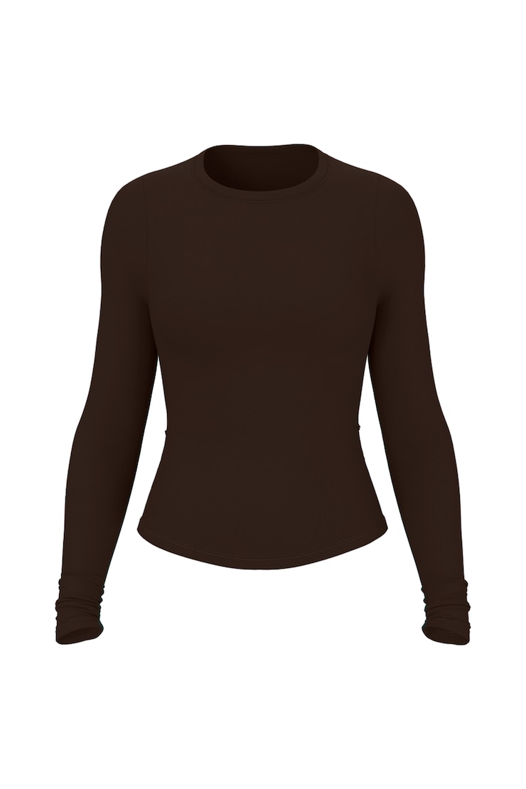 Sleek Crewneck Longsleeve Top, Armadillo Brown, large