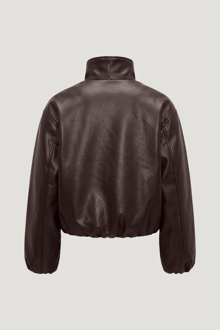 Wrap Faux Leather Bomber Jacket Dark Cherry Burgundy large