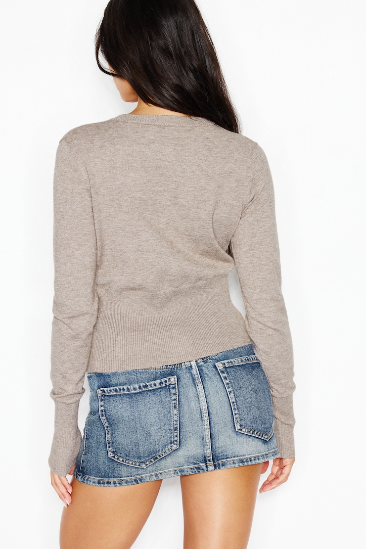 Clean Cinch Waist Cardigan, Warm Taupe Melange, large