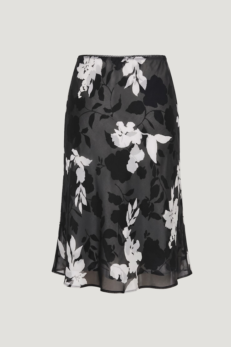 Printed Georgette Satin Midi Skirt Black & White Floral large