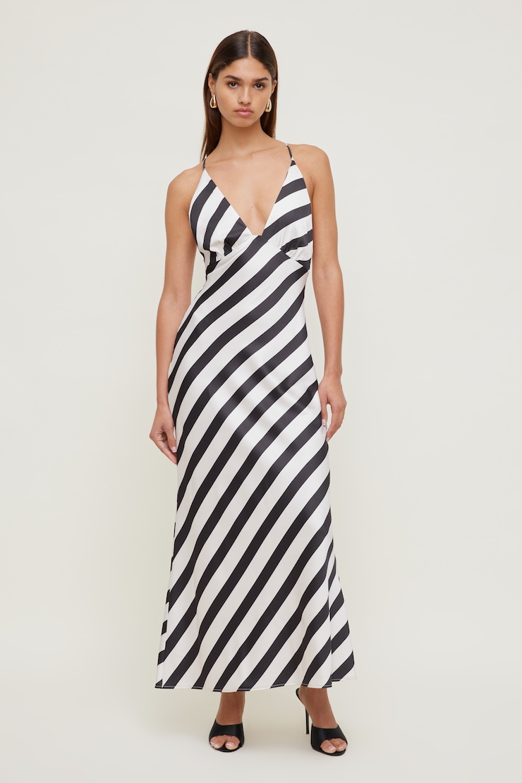 Livia Satin Midi Dress Black / White Stripes large