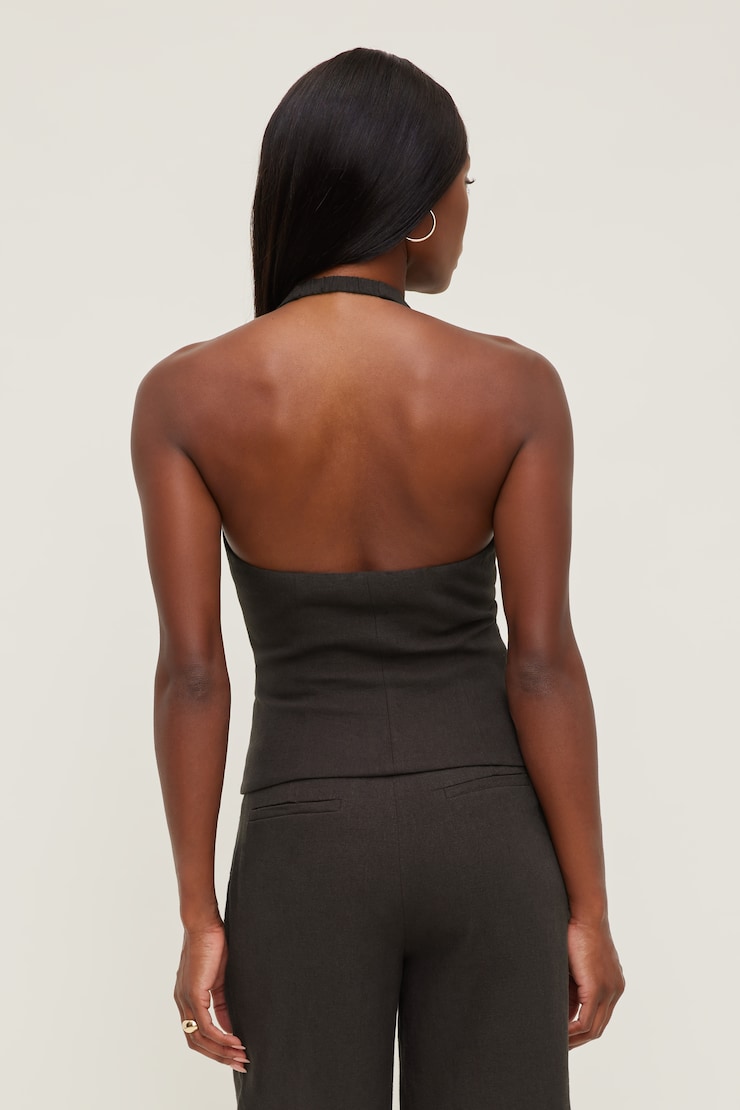 Linen Halter Vest Chocolate Torte Brown large