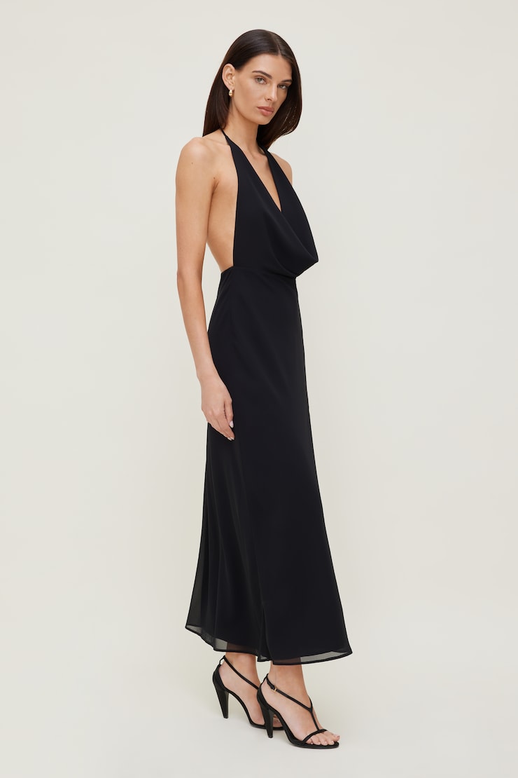 Plunge Cowl Neck Maxi Dress Jet Black large